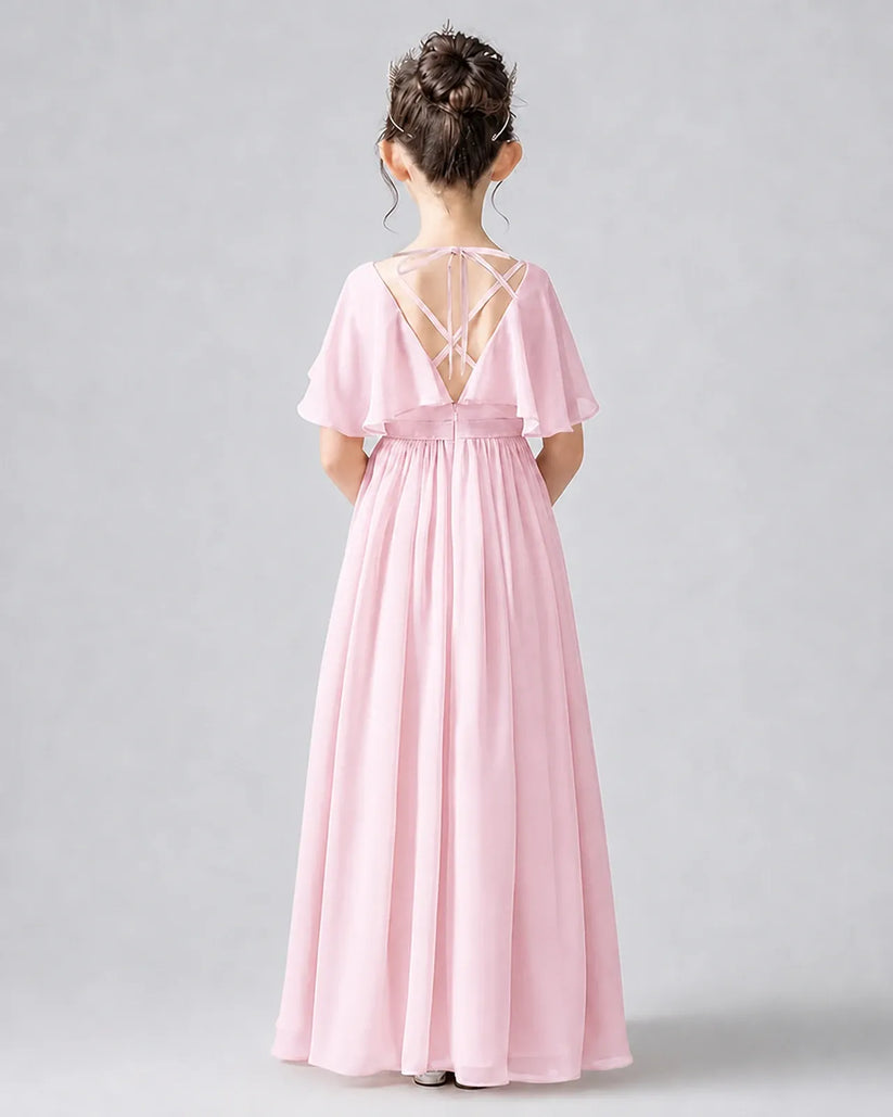 Pink Chiffon A-line Junior Bridesmaid Dress Back View