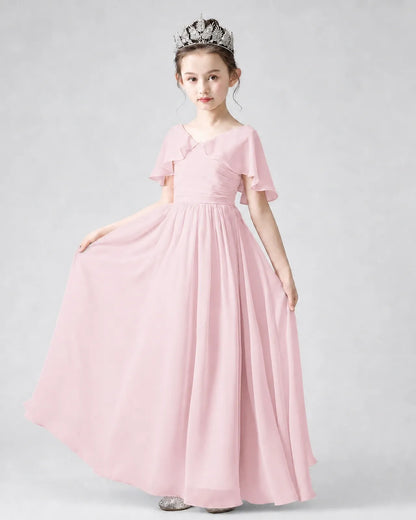 Pink Chiffon A-line Junior Bridesmaid Dress Front View
