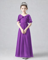 Purple Chiffon A-line Junior Bridesmaid Dress Front View