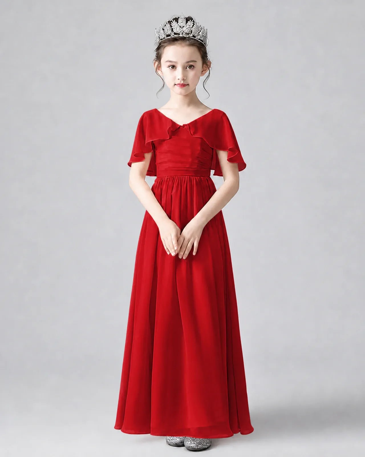 Red Chiffon A-line Junior Bridesmaid Dress Front View