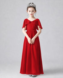 Dideyttawl Junior Bridesmaid Dress with Flutter Sleeves and Chiffon Pleated Skirt