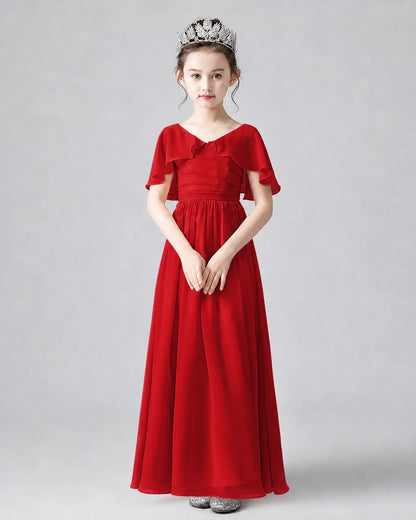 Red Chiffon A-line Junior Bridesmaid Dress Front View