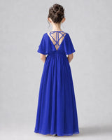 Royal Blue Chiffon A-line Junior Bridesmaid Dress Back View