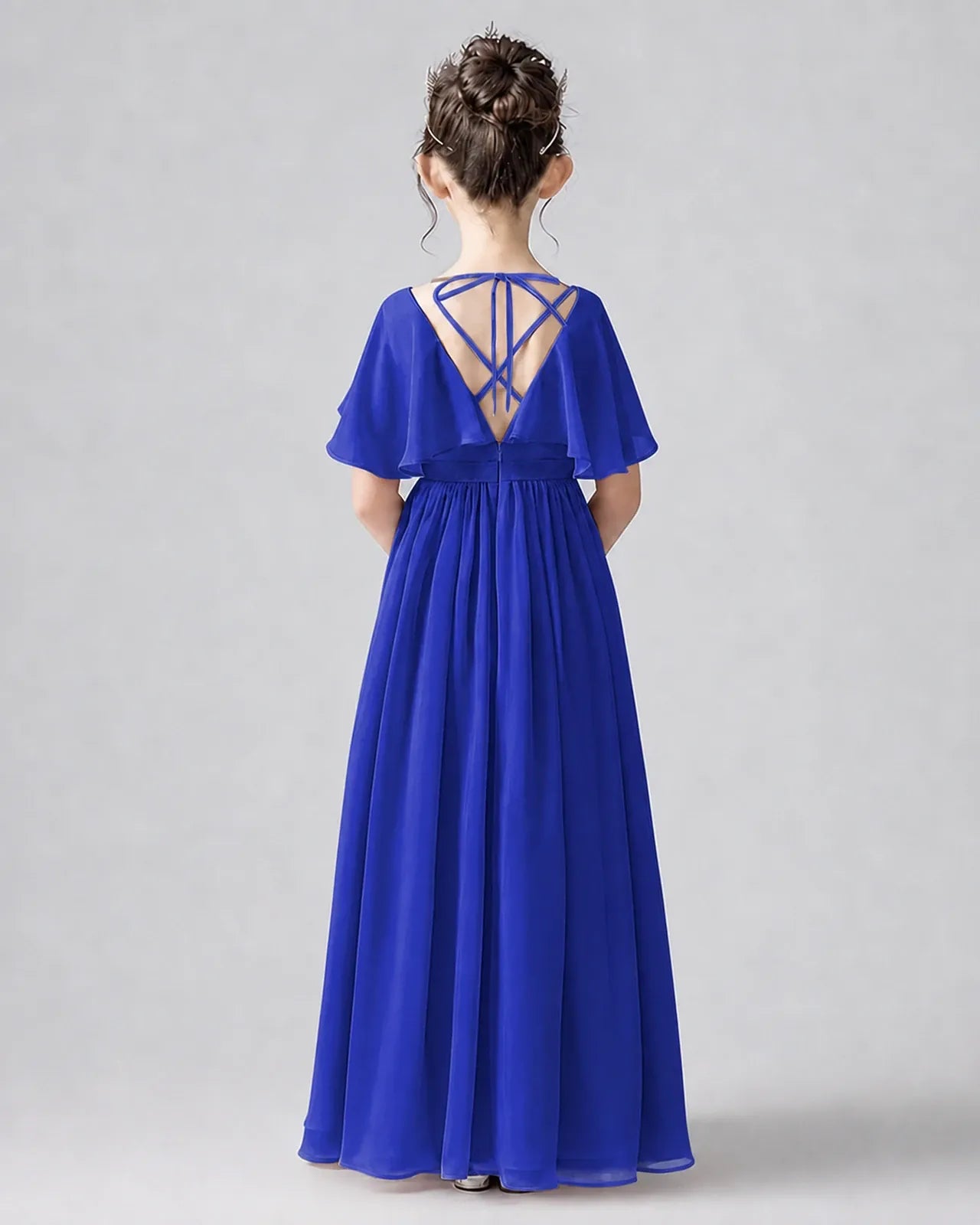 Royal Blue Chiffon A-line Junior Bridesmaid Dress Back View