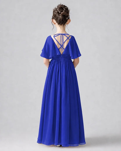 Royal Blue Chiffon A-line Junior Bridesmaid Dress Back View