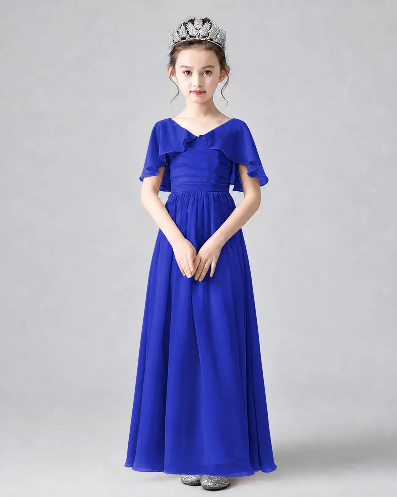 Royal Blue Chiffon A-line Junior Bridesmaid Dress Front View