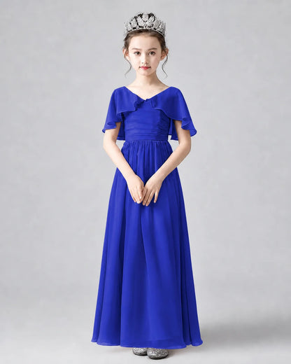 Royal Blue Chiffon A-line Junior Bridesmaid Dress Front View