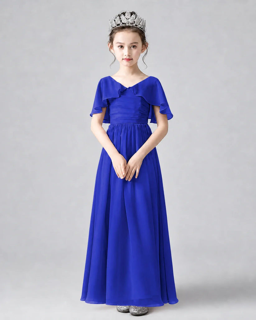 Royal Blue Chiffon A-line Junior Bridesmaid Dress Front View