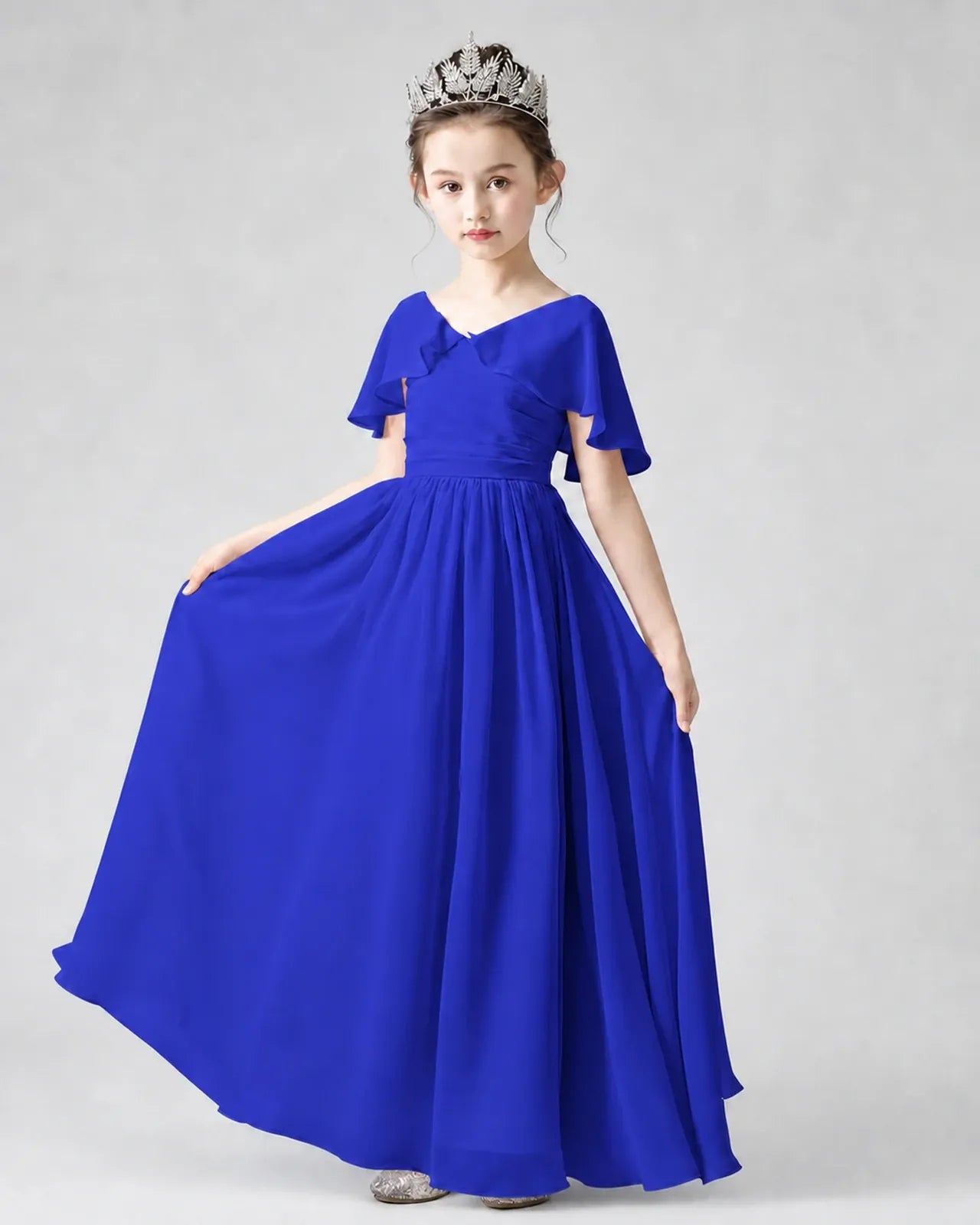 Royal Blue Chiffon A-line Junior Bridesmaid Dress Front View