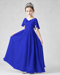 Dideyttawl Junior Bridesmaid Dress with Flutter Sleeves and Chiffon Pleated Skirt