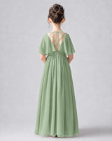 Sage Green Chiffon A-line Junior Bridesmaid Dress Back View