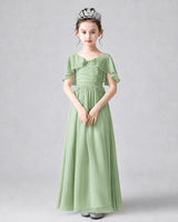 Sage Green Chiffon A-line Junior Bridesmaid Dress Front View