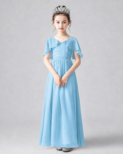Sky Blue Chiffon A-line Junior Bridesmaid Dress Front View