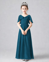 Teal Chiffon A-line Junior Bridesmaid Dress Front View