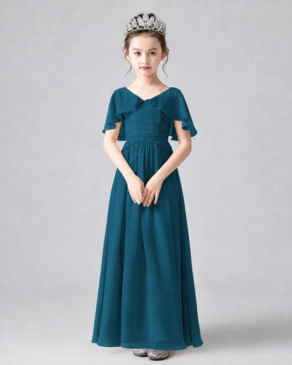 Teal Chiffon A-line Junior Bridesmaid Dress Front View