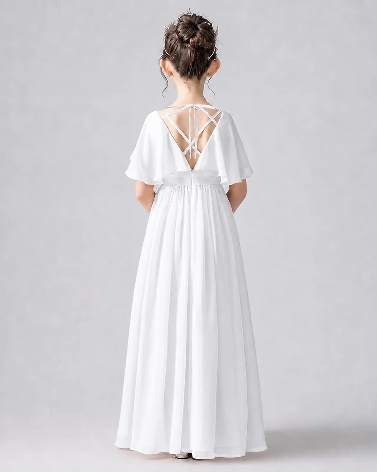 White Chiffon A-line Junior Bridesmaid Dress Back View