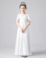 White Chiffon A-line Junior Bridesmaid Dress Front View