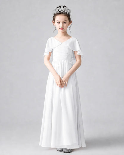 White Chiffon A-line Junior Bridesmaid Dress Front View