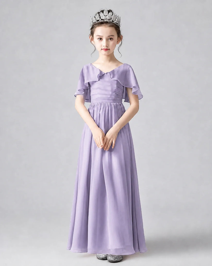 Wisteria Chiffon A-line Junior Bridesmaid Dress Front View