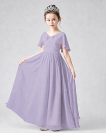Dideyttawl Junior Bridesmaid Dress with Flutter Sleeves and Chiffon Pleated Skirt