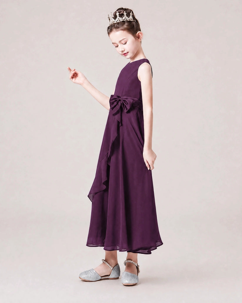Grape  Junior Bridesmaid Dress with Ruffled Layers side
