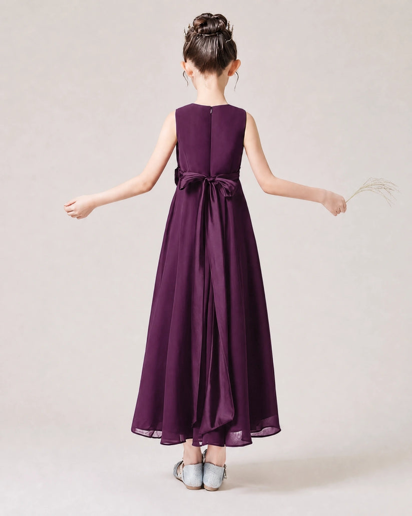 Grape  Junior Bridesmaid Dress with Ruffled Layers back