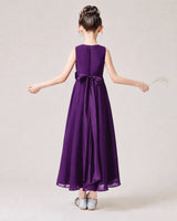 Purple Chiffon A-line Junior Bridesmaid Dress Back View