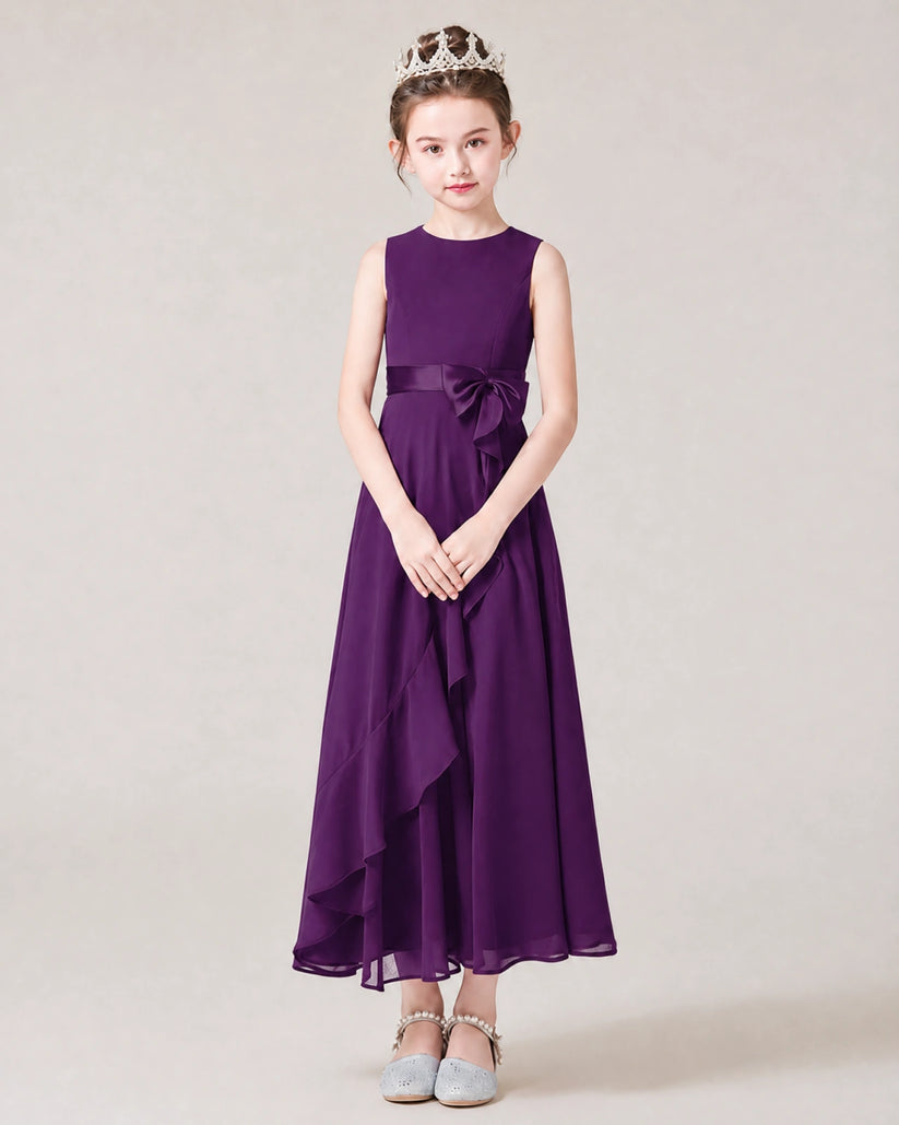 Purple Chiffon A-line Junior Bridesmaid Dress Front View