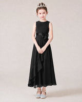 Black Chiffon A-line Junior Bridesmaid Dress Front View