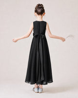Black Chiffon A-line Junior Bridesmaid Dress Back View