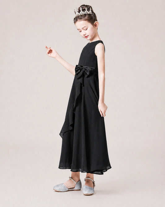 Black Chiffon A-line Junior Bridesmaid Dress Side View