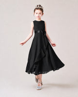 Black Chiffon A-line Junior Bridesmaid Dress Front View