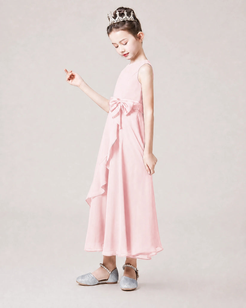 Blush Pink Chiffon A-line Junior Bridesmaid Dress Side View