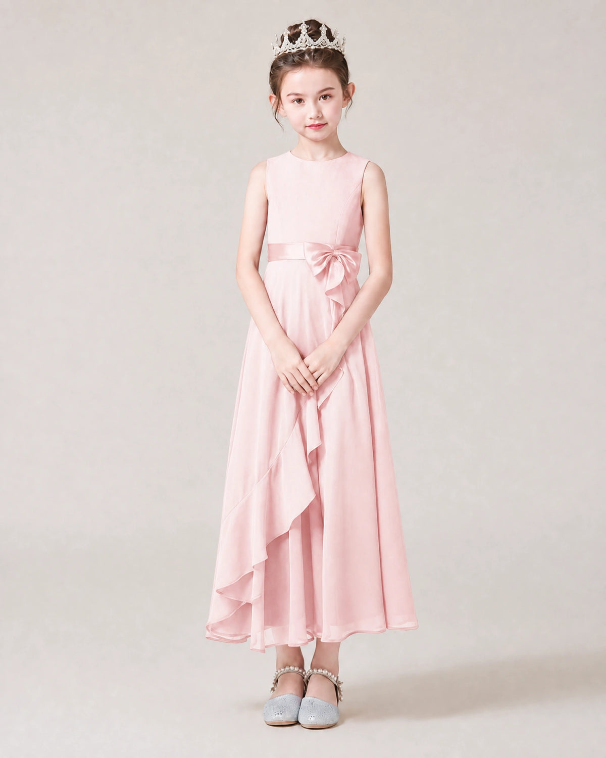 Blush Pink Chiffon A-line Junior Bridesmaid Dress Front View