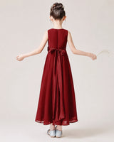 Burgundy Chiffon A-line Junior Bridesmaid Dress Back View