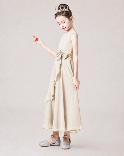 Dideyttawl Chiffon Juniors Bridesmaid Dress Ruffles Sleeveless Maxi Dress