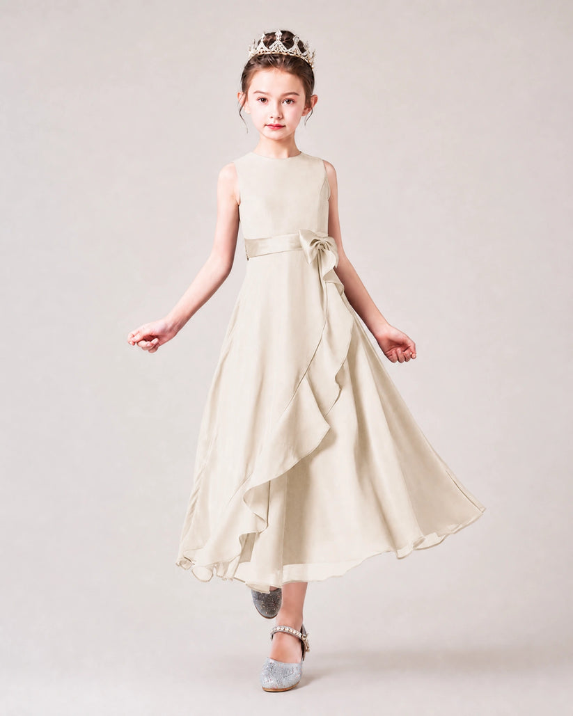 Champagne Chiffon A-line Junior Bridesmaid Dress Front View