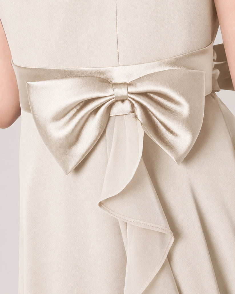 Champagne Satin A-line Junior Bridesmaid Dress Back View