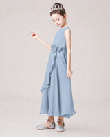 Dusty Blue Chiffon A-line Junior Bridesmaid Dress Side View