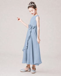 Dideyttawl Flower Girl Dress Sage Green Sleeveless Chiffon Ruffle Bow Maxi Dress
