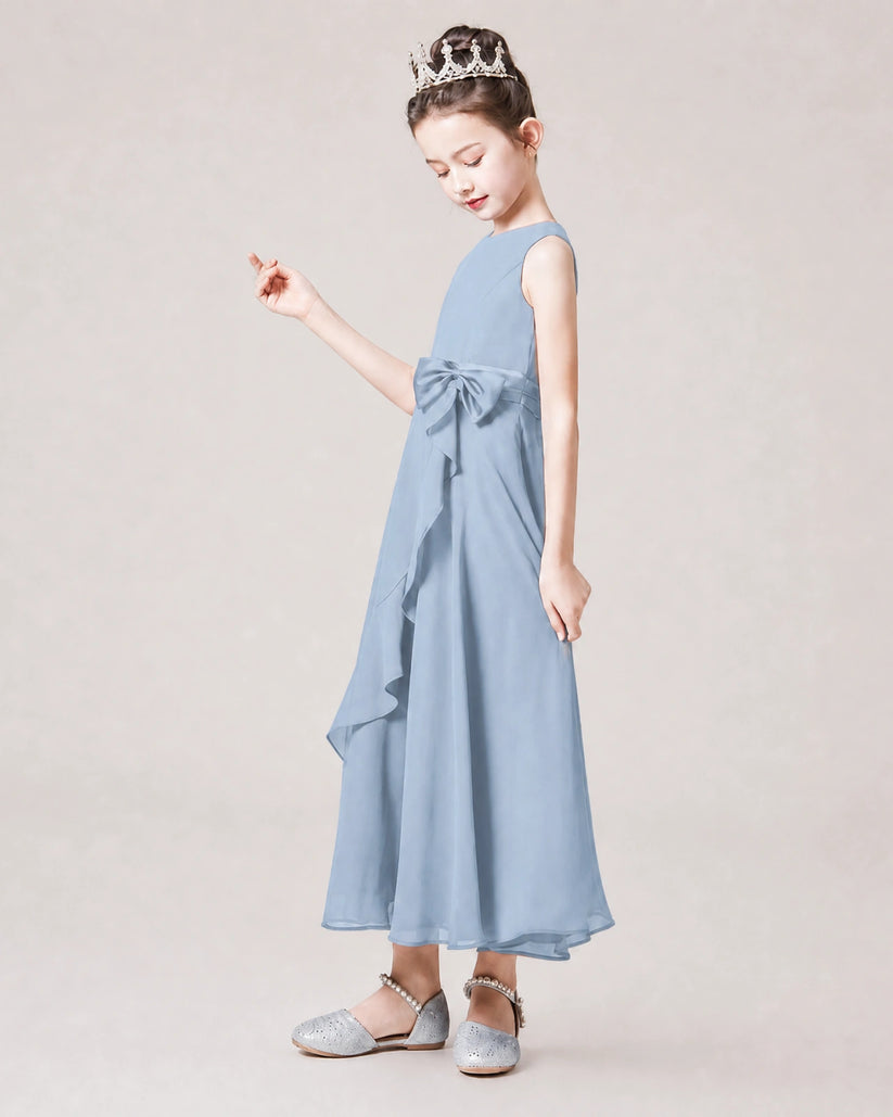Dusty Blue Chiffon A-line Junior Bridesmaid Dress Side View