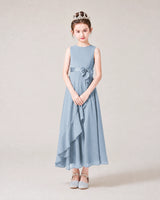 Dusty Blue Chiffon A-line Junior Bridesmaid Dress Front View