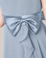 Dusty Blue Chiffon A-line Junior Bridesmaid Dress Back View
