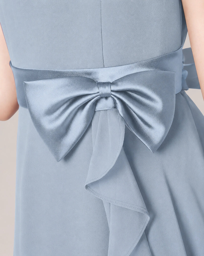 Dusty Blue Chiffon A-line Junior Bridesmaid Dress Back View