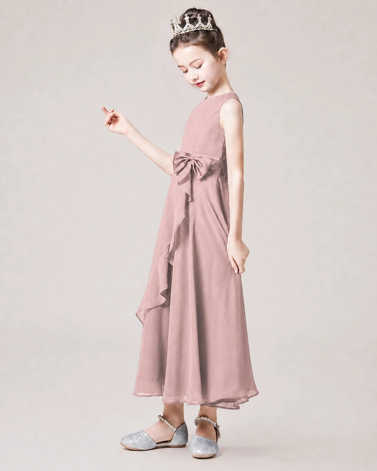 Dideyttawl Chiffon Juniors Bridesmaid Dress Ruffles Sleeveless Maxi Dress
