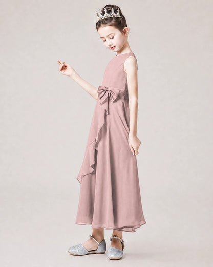 Dideyttawl Chiffon Juniors Bridesmaid Dress Ruffles Sleeveless Maxi Dress