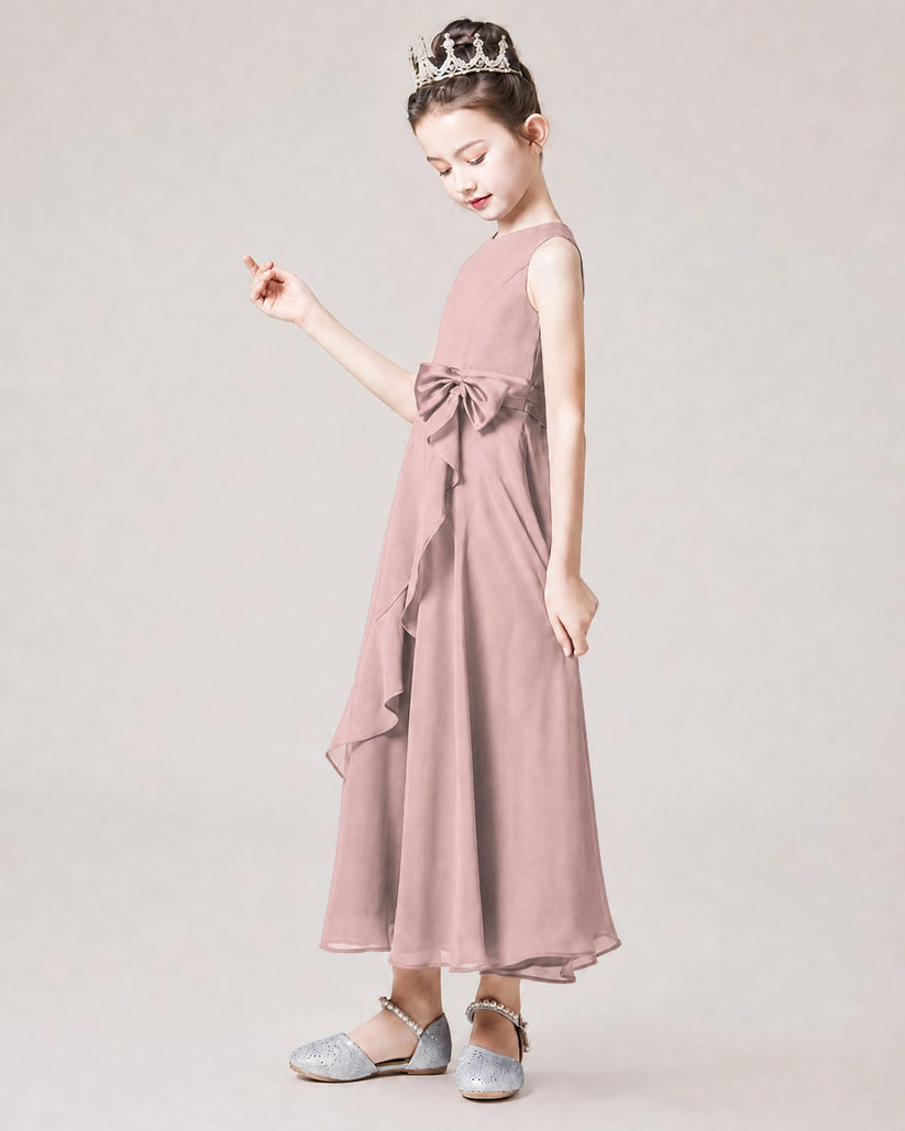 Dusty Rose Chiffon A-line Junior Bridesmaid Dress Side View