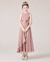 Dusty Rose Chiffon A-line Junior Bridesmaid Dress Front View