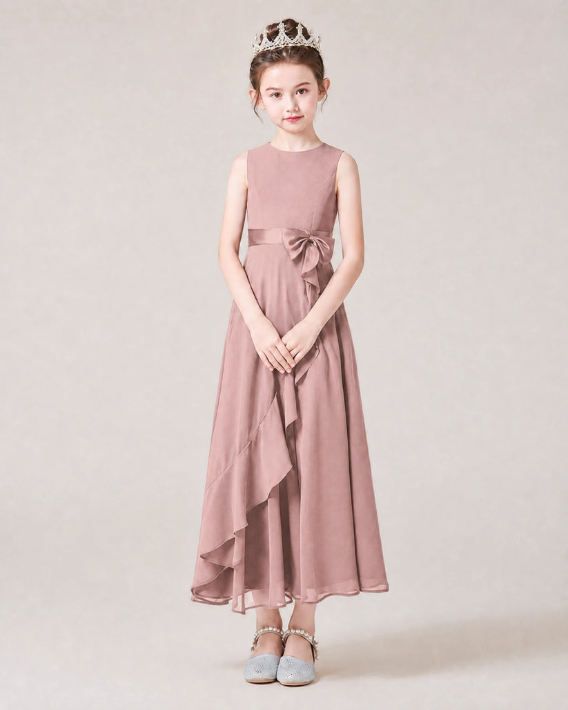 Dusty Rose Chiffon A-line Junior Bridesmaid Dress Front View