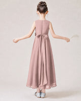 Dusty Rose Chiffon A-line Junior Bridesmaid Dress Back View